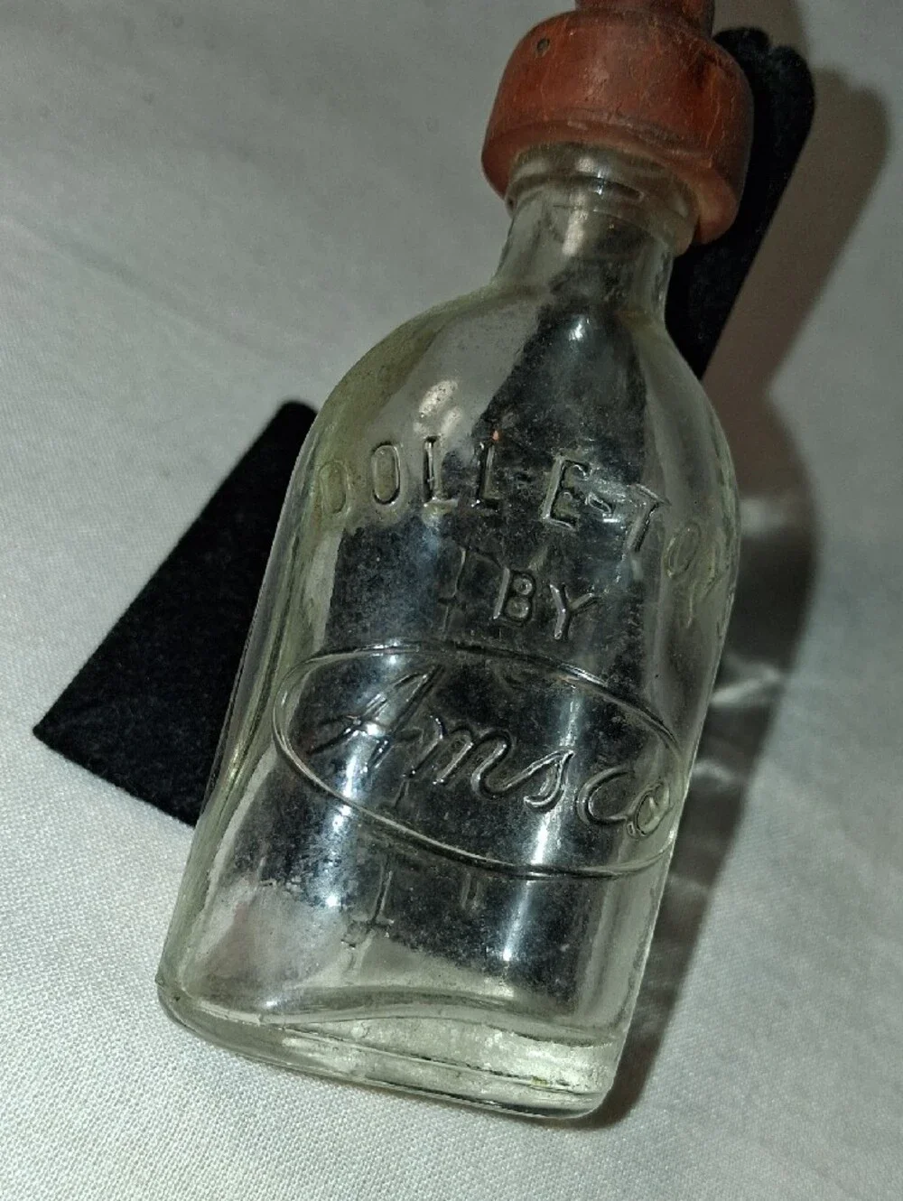 Vintage Amsco Doll-E-Toy Clear Glass Baby Bottle with Brown Rubber Cap